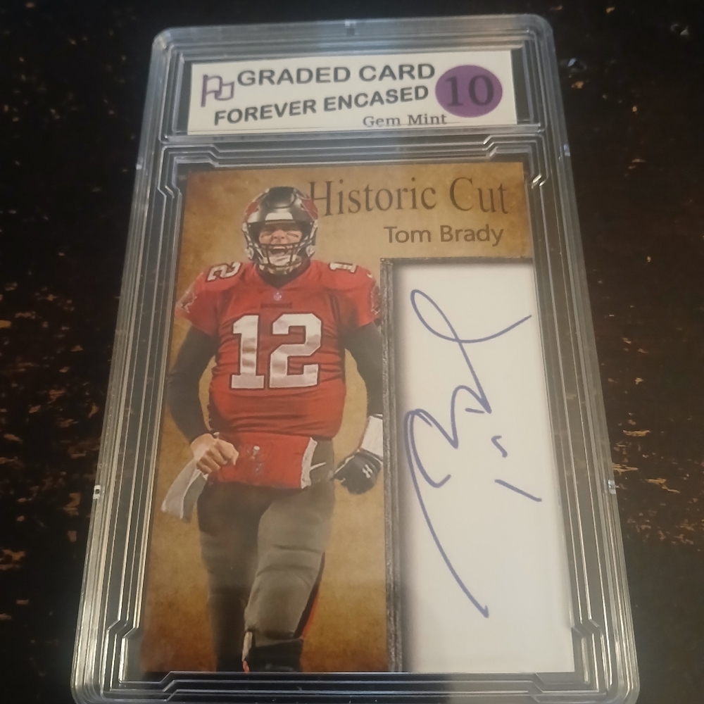 Historic Cut Tom Brady Signed Facsimile Football Card - Red Gem Mint 10